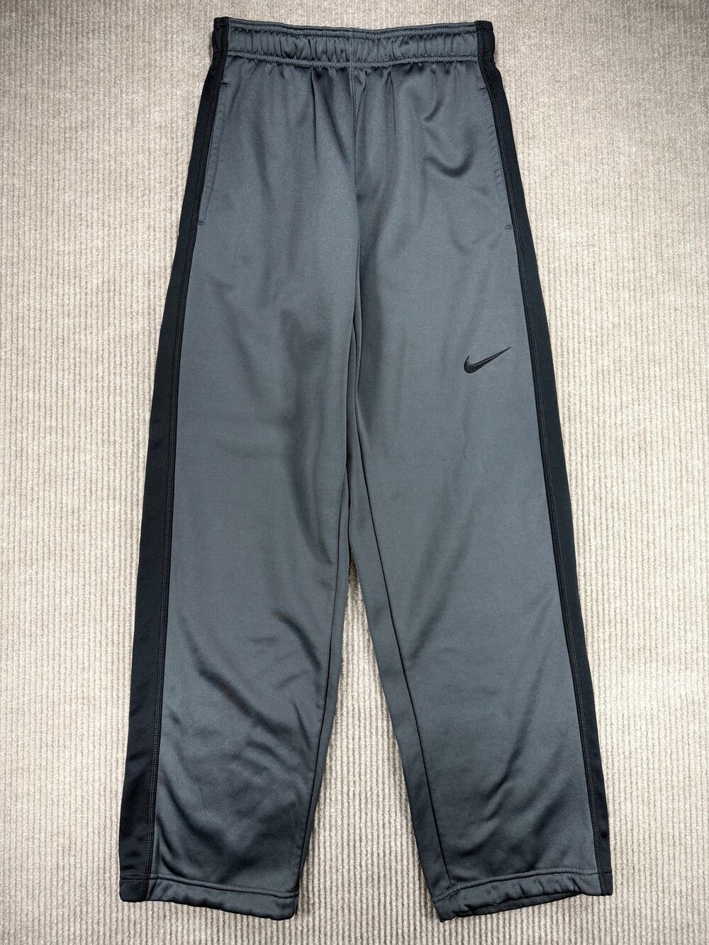 Nike Boys ThermaFIT Track Pants Gray Black Youth Small Stripe Fleece Stained